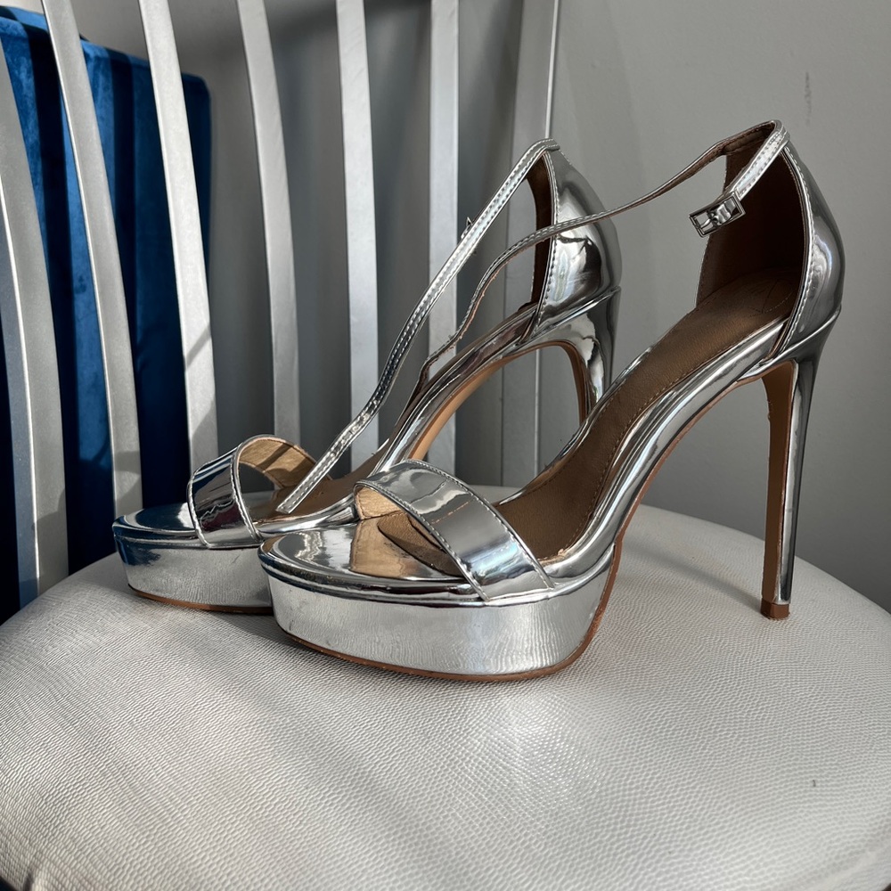 Silver Metallic Platform Heels - image 4